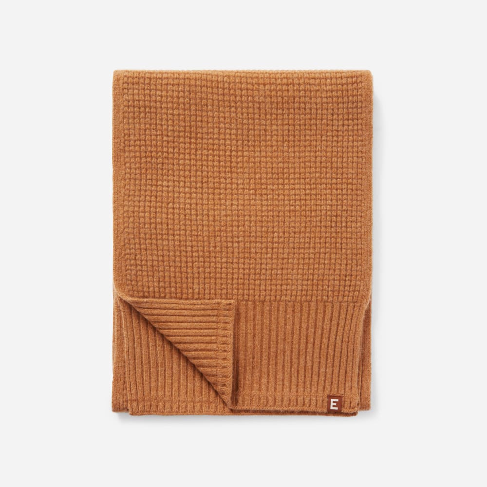 The Felted Merino Waffle-Knit Scarf | Deep Camel - Image 2