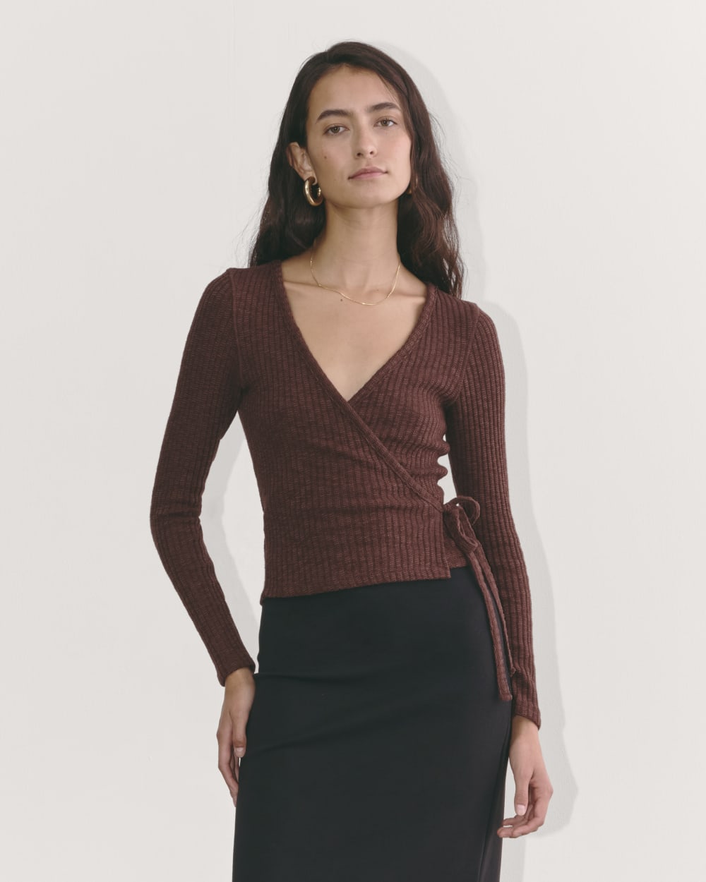 The Cozy Rib Wrap Top | Dark Mahogany
