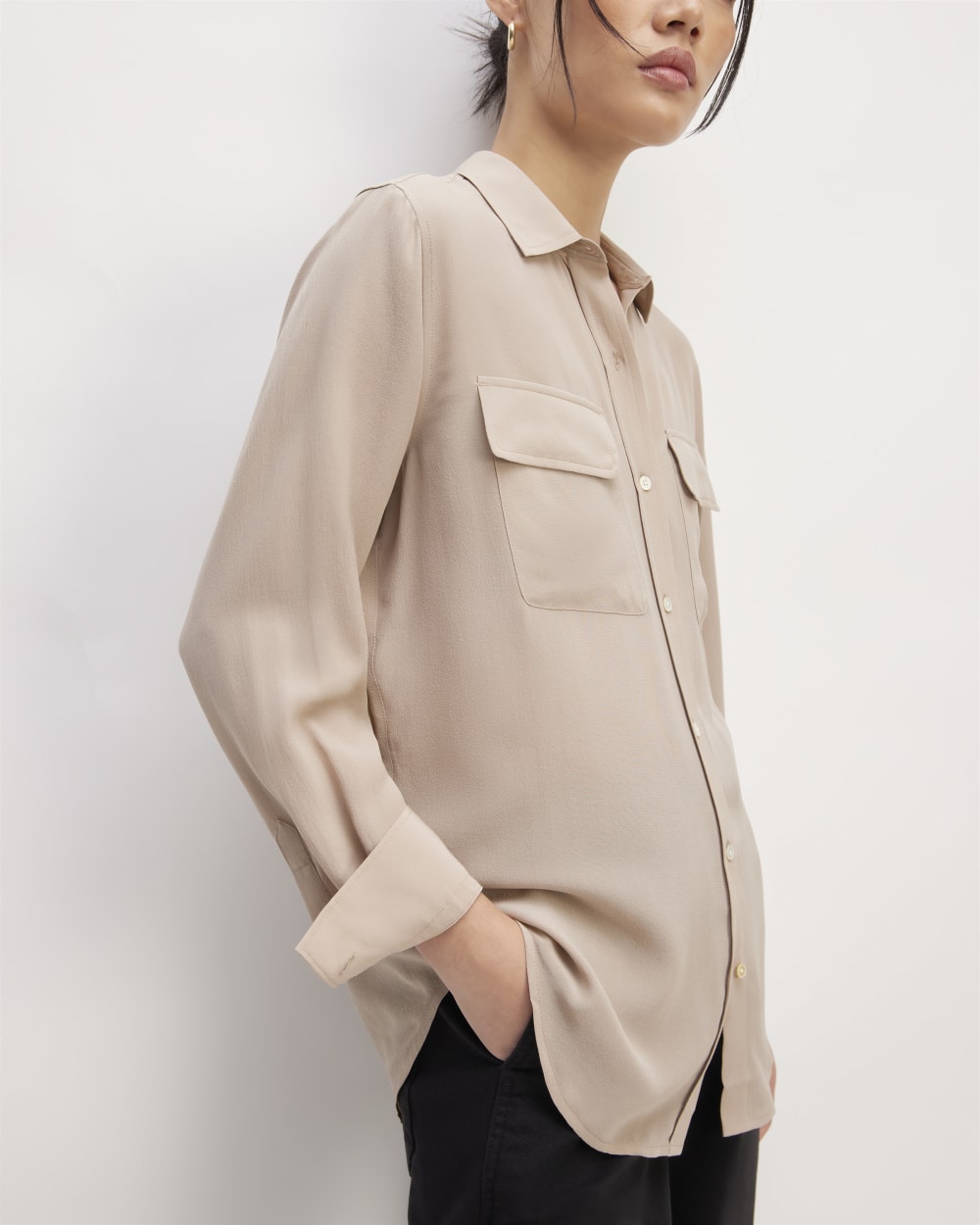The Utility Shirt in Washable Silk | Burnt Sugar - Image 4