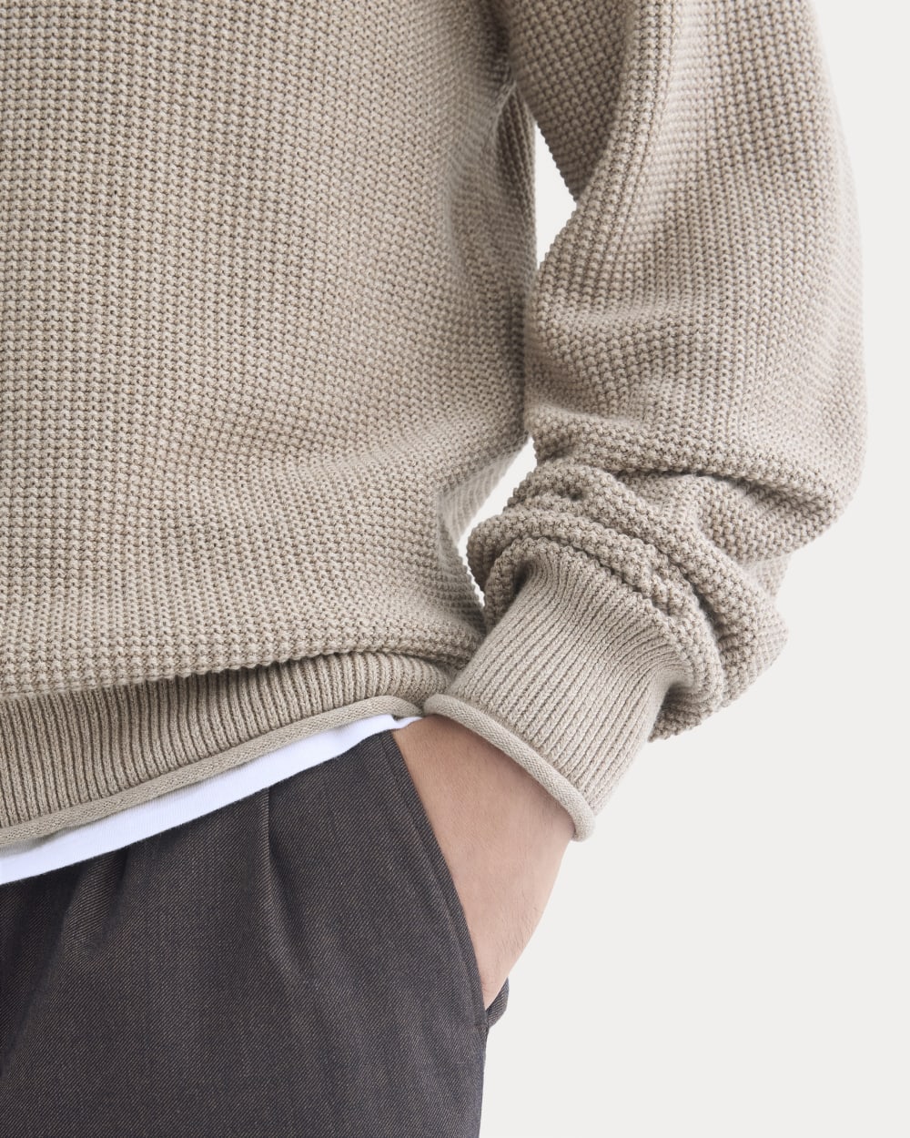 Waffle Rollneck Crew in Everyday Cotton | Heathered Oatmeal - Image 5