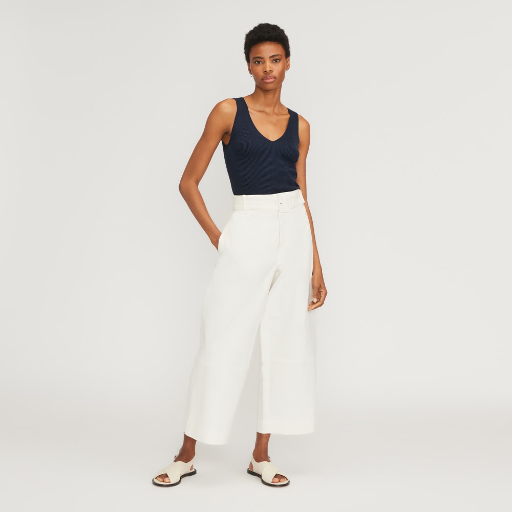 The Ribbed Cotton Double V Top | Navy - Image 5