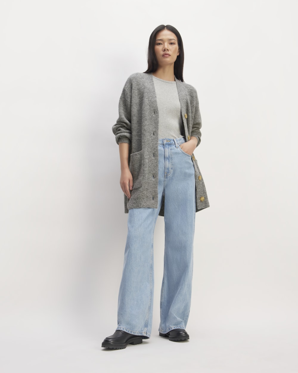 The Oversized Alpaca Pocket Cardigan | Heathered Stone - Image 3