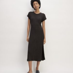 The Rib-Knit Cap-Sleeve Midi Dress | Black
