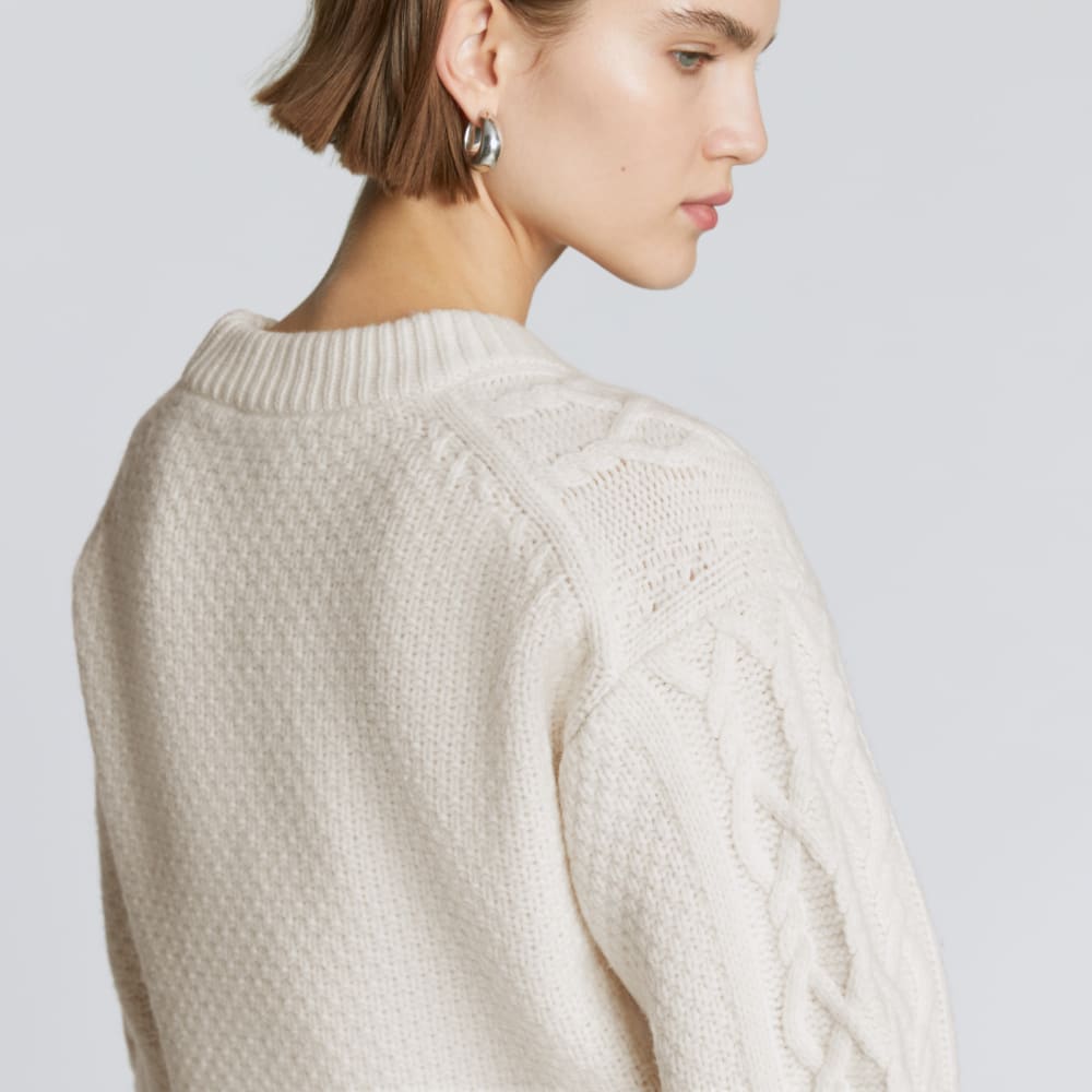 The Felted Merino Cropped Cable Sweater | Bone - Image 7
