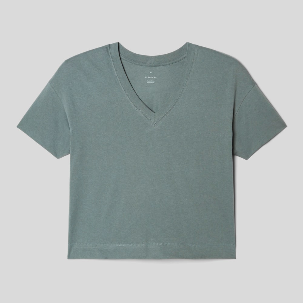 The Organic Cotton Slouchy V-Neck | Green Balsam - Image 2