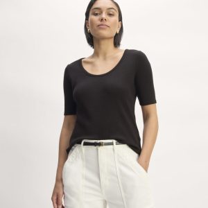 The Vintage Rib Scoop-Neck Top | Black