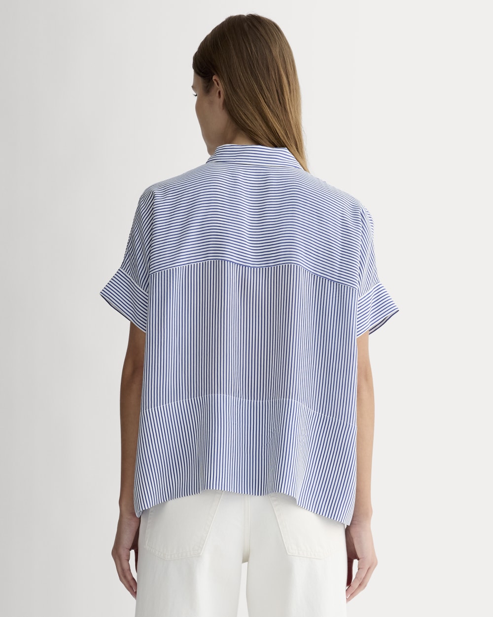 The Boxy Shirt in Washable Silk | Blue / White - Image 5
