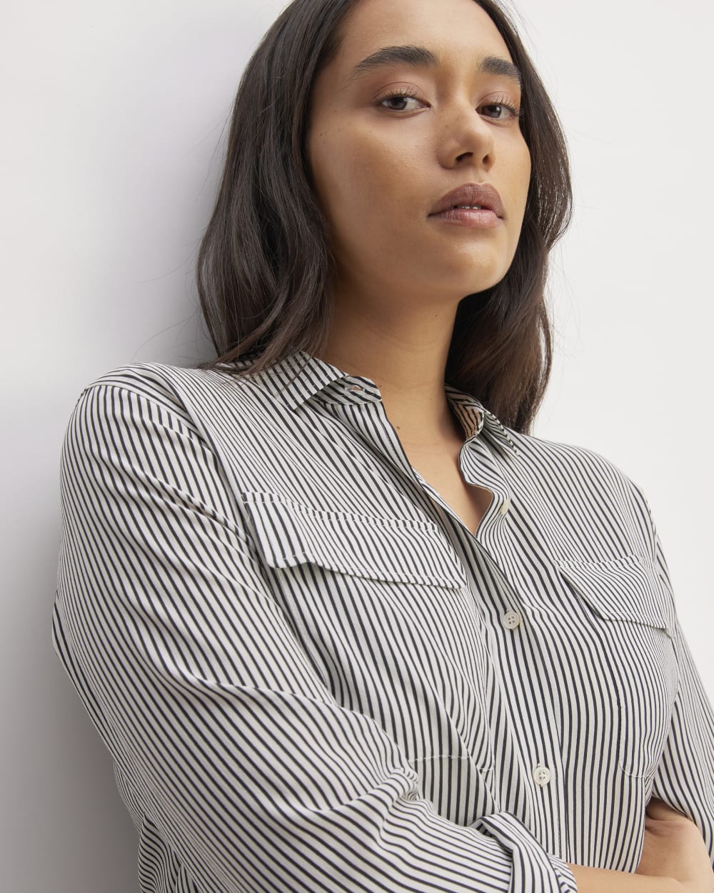 The Utility Shirt in Washable Silk | Black / White - Image 4