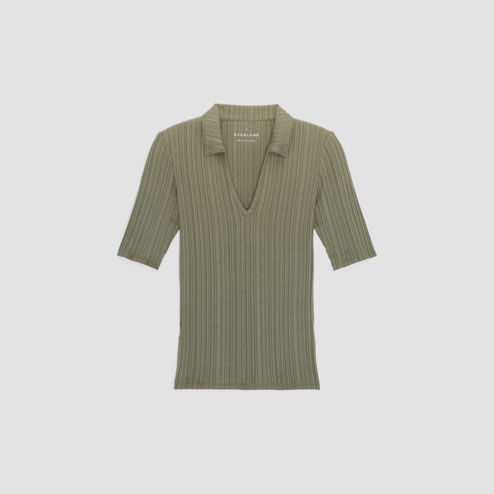 The Rib Soft Knit Open Collar Polo | Kalamata - Image 2