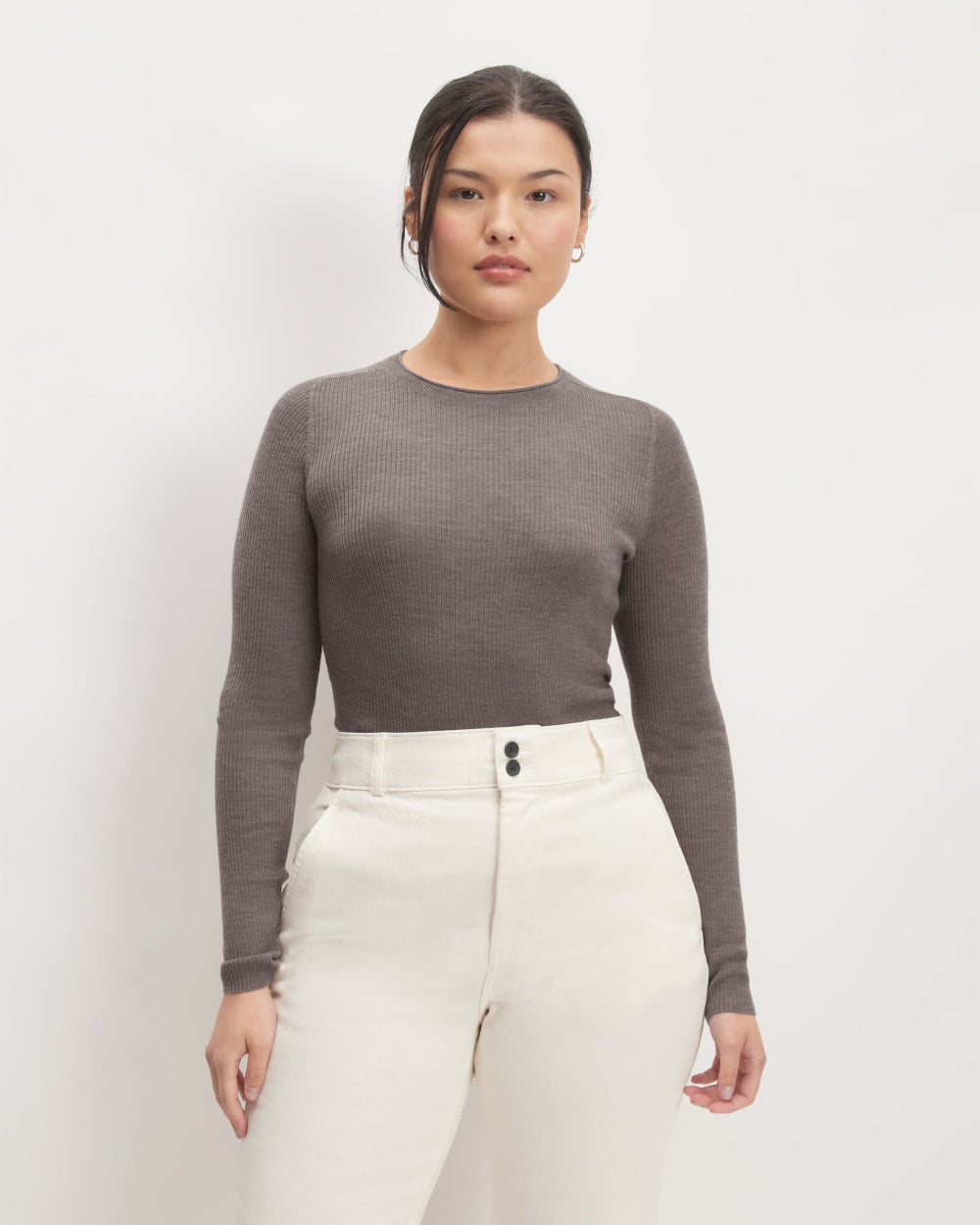 The Long-Sleeve Sweater Tee in Ultrasoft Merino | Heather Cocoa