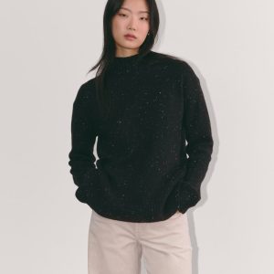 The Mockneck Sweater in Plush Cotton | Black Confetti