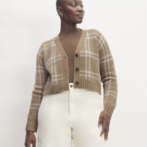 The Alpaca V-Neck Cropped Cardigan | Wheat / Lightest Taupe