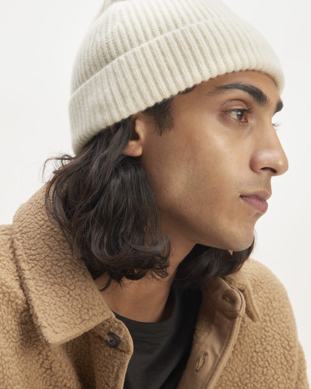 The Cashmere Fine Rib Beanie | Bone - Image 3