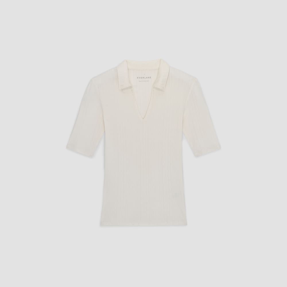The Rib Soft Knit Open Collar Polo | Bone - Image 2