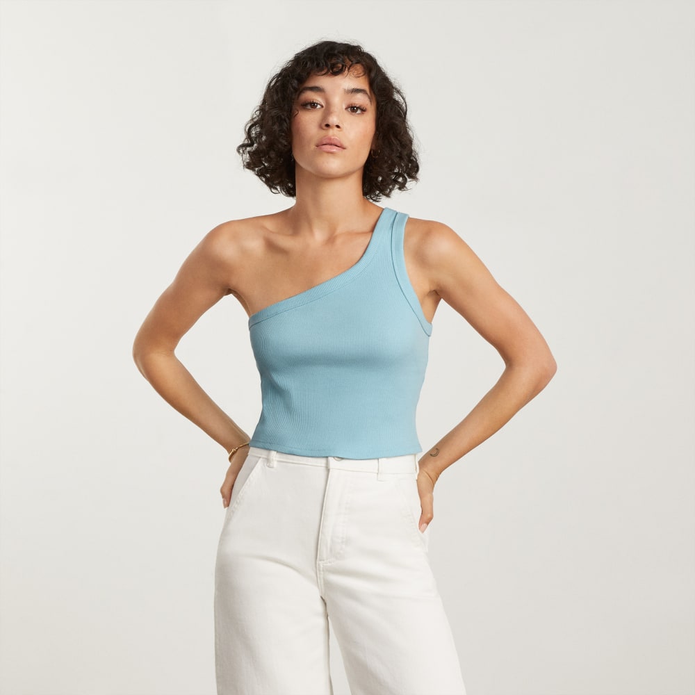 The Ribbed One-Shoulder Tank | Ice Blue - Image 2
