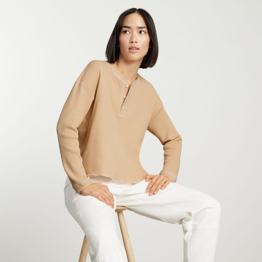 The Organic Cotton Waffle Henley | Sesame - Image 5