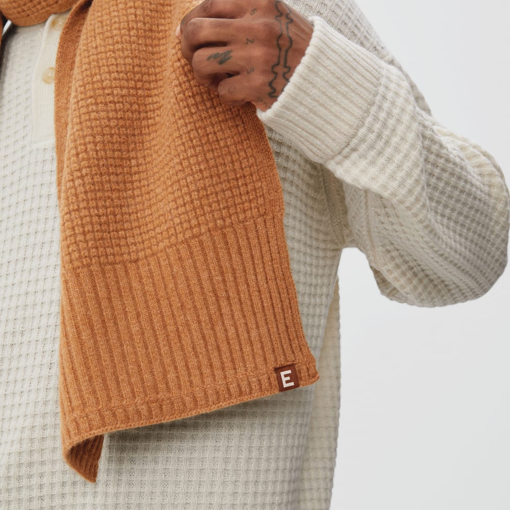 The Felted Merino Waffle-Knit Scarf | Deep Camel - Image 3