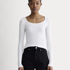 The Luxe Rib Long-Sleeve Scoop-Neck Tee | White