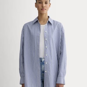 The Boyfriend Shirt in Ultrasoft Cotton | Bone / Mazarine Blue