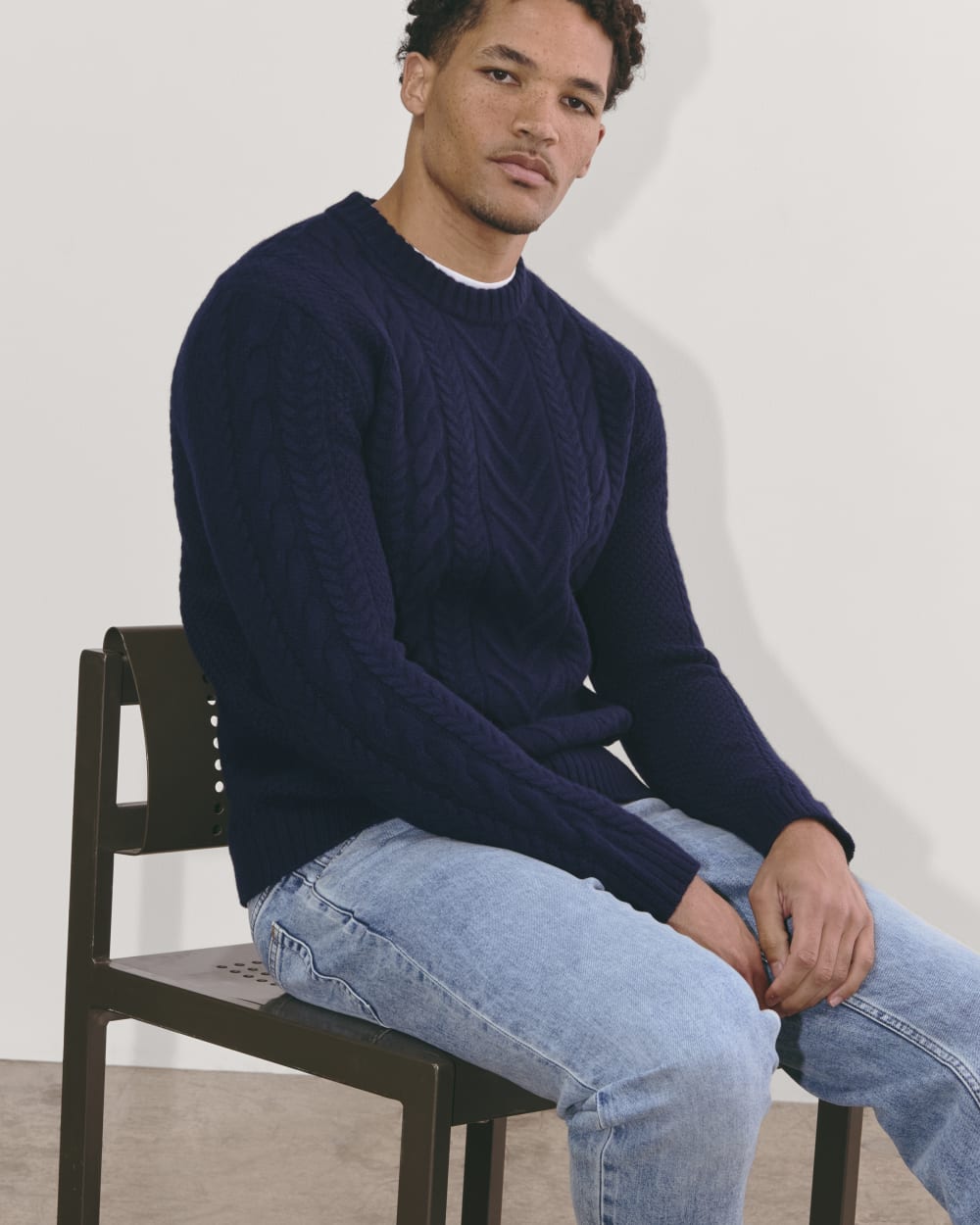 The Felted Merino Cable-Knit Crew | Deep Navy - Image 4