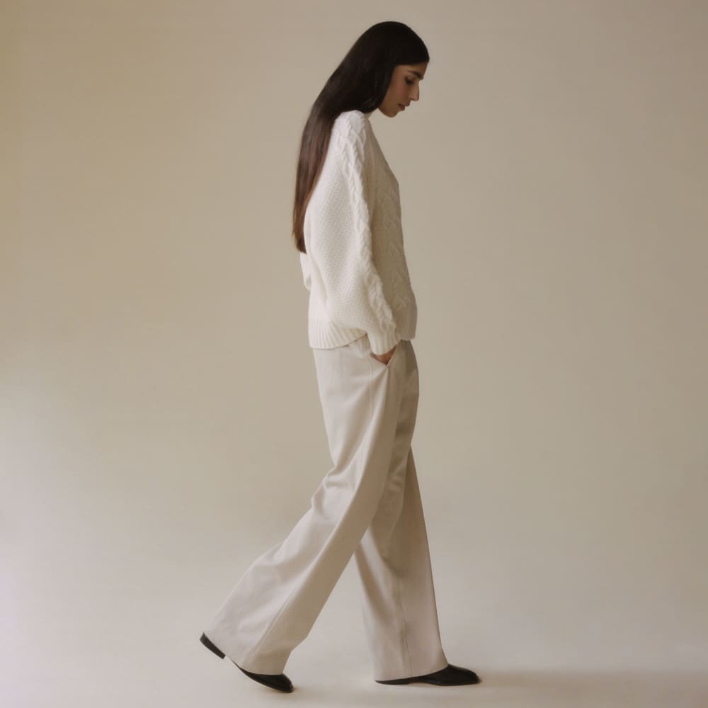 The Felted Merino Cable Sweater | Bone - Image 7