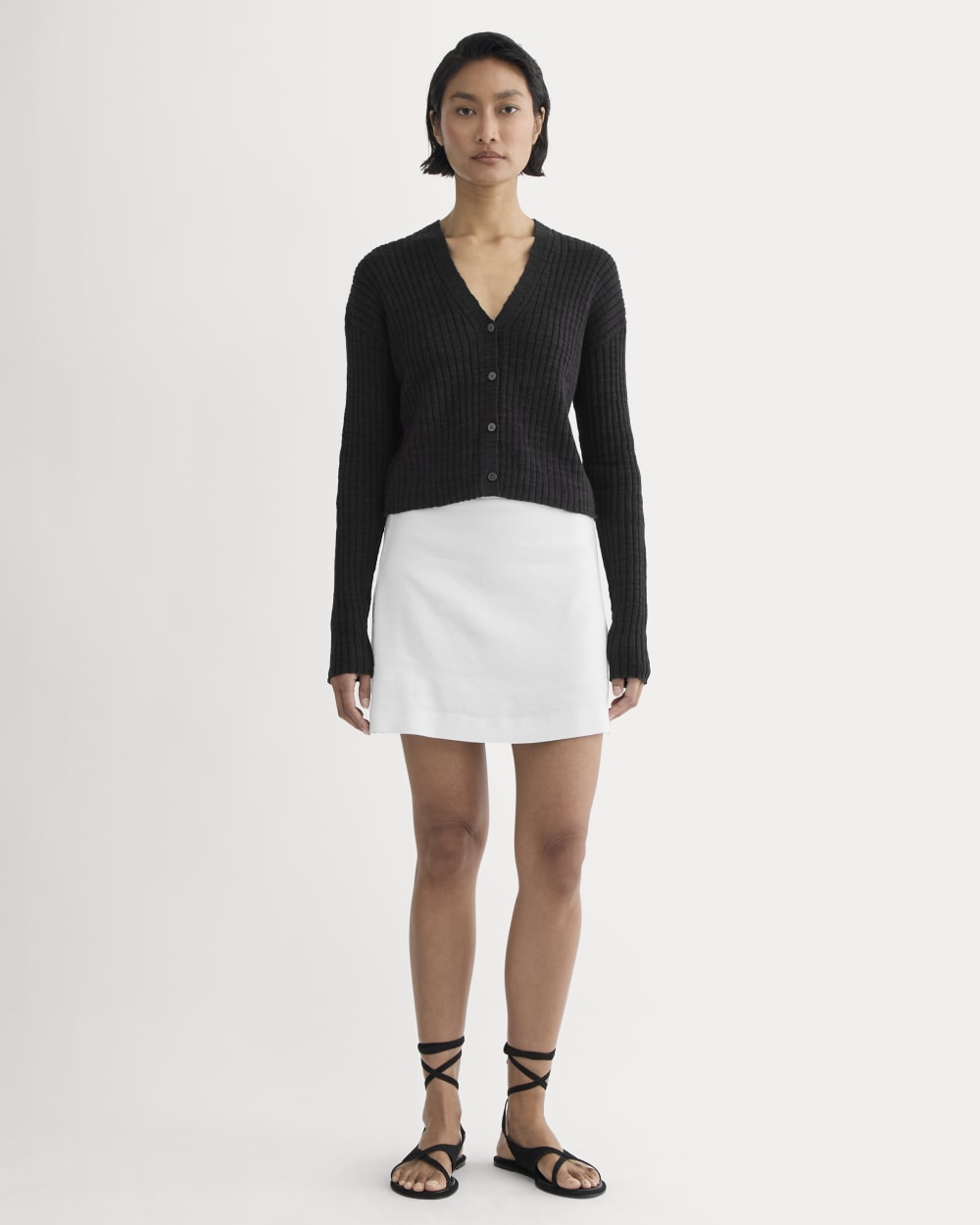 The Ribbed Cardigan in Cotton Linen | Black - Image 3