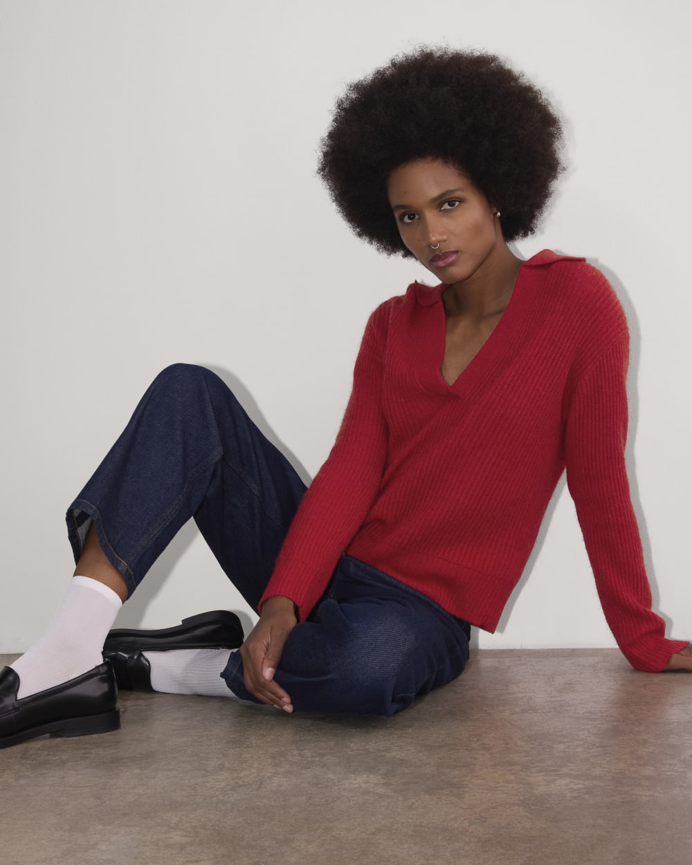 The Oversized Polo in Alpaca | Berry Red - Image 4