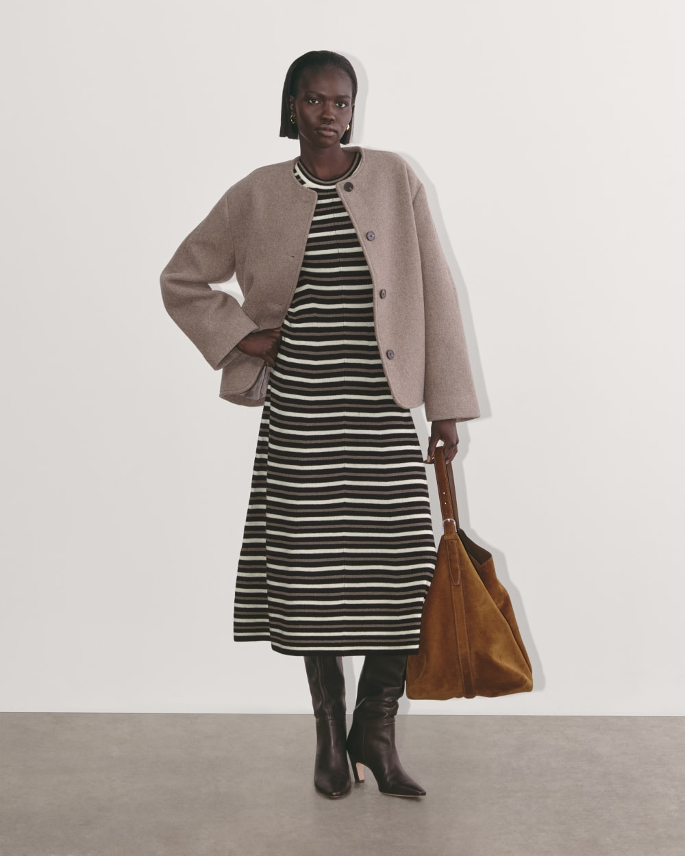 The Ribbed Sweater Dress | Taupe / Canvas / Black - Image 4