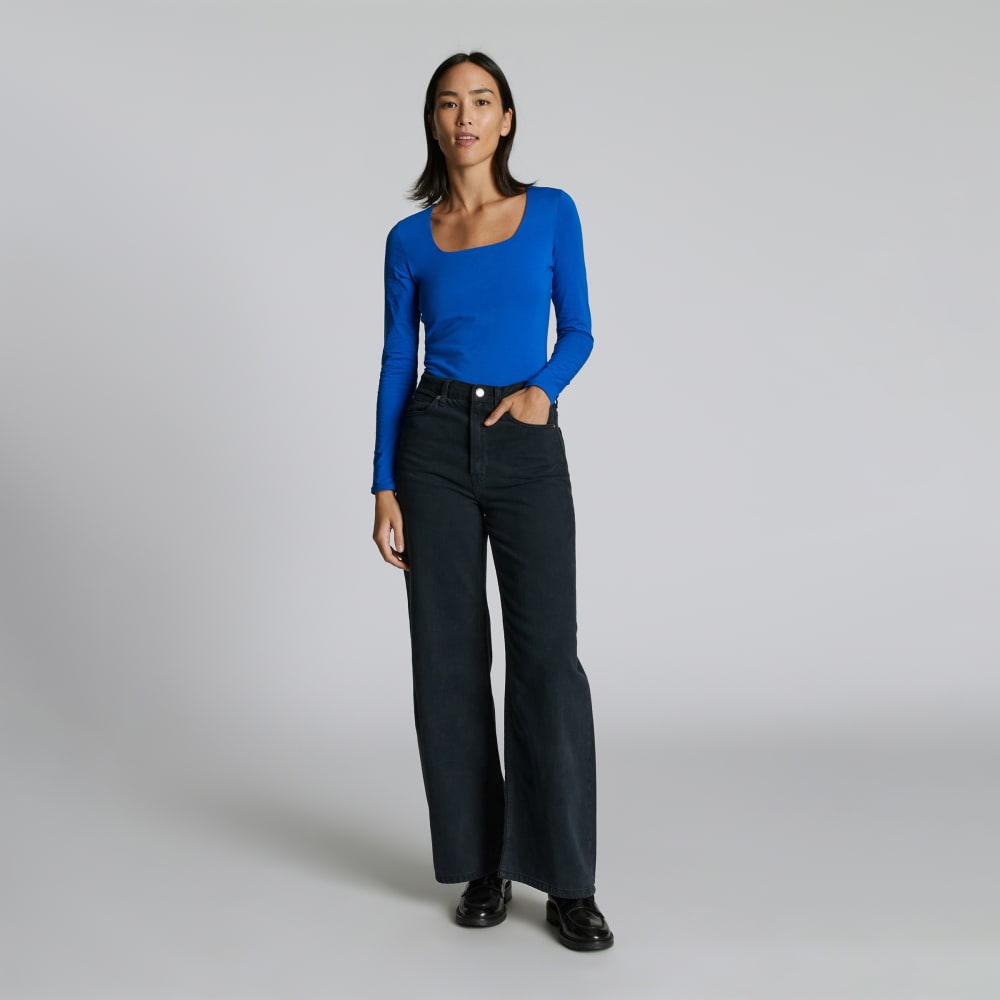 The Long-Sleeve Supima? Square-Neck Bodysuit | Lapis Blue | Bikini