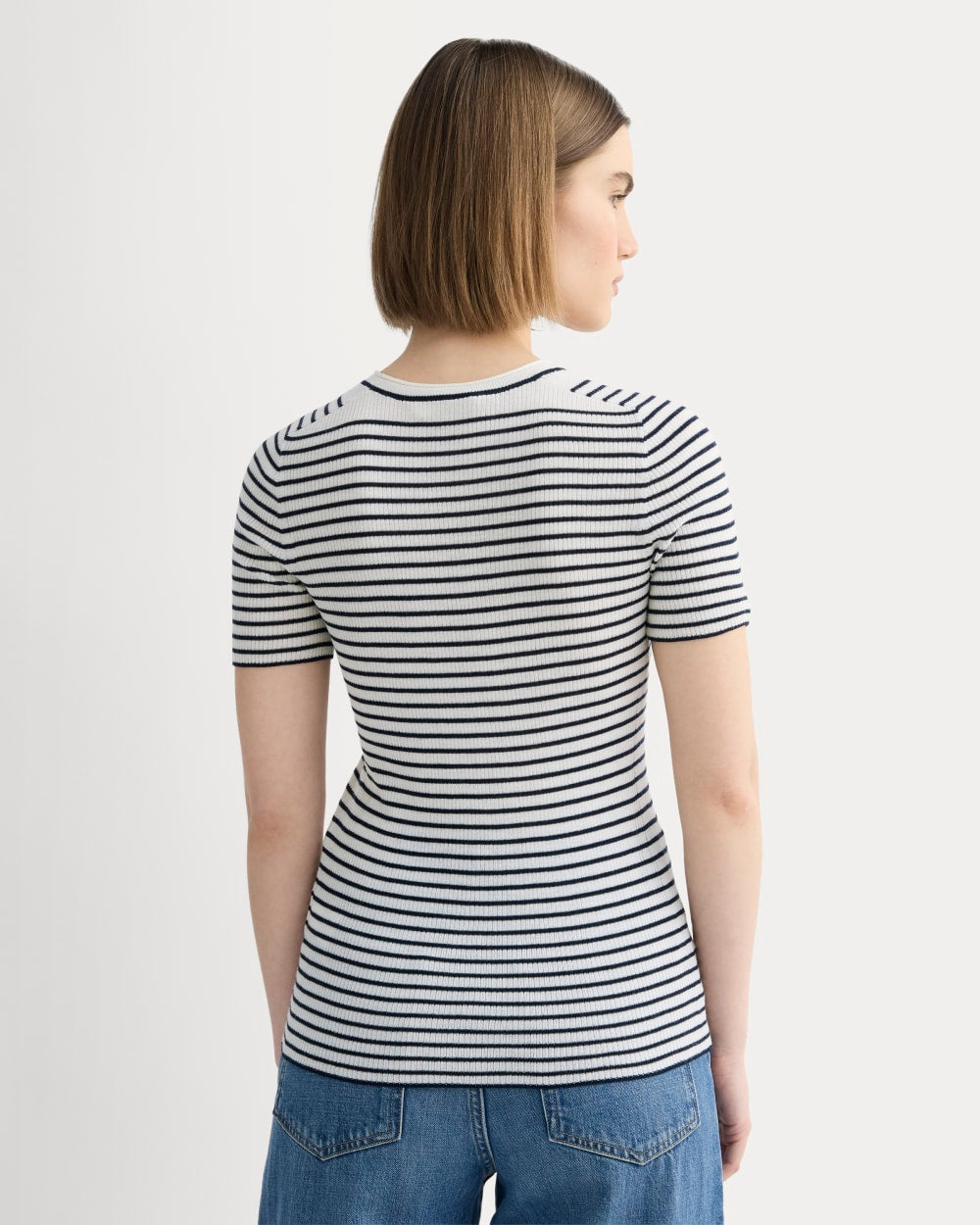 The Sweater Tee in Ultrasoft Merino | Bone / Navy - Image 5