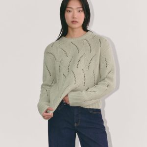 The Pointelle Sweater in Cloud | Seagrass