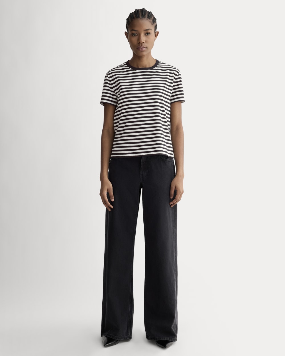 The Box-Cut Tee in Essential Cotton | Black / Bone | No Pocket - Image 3