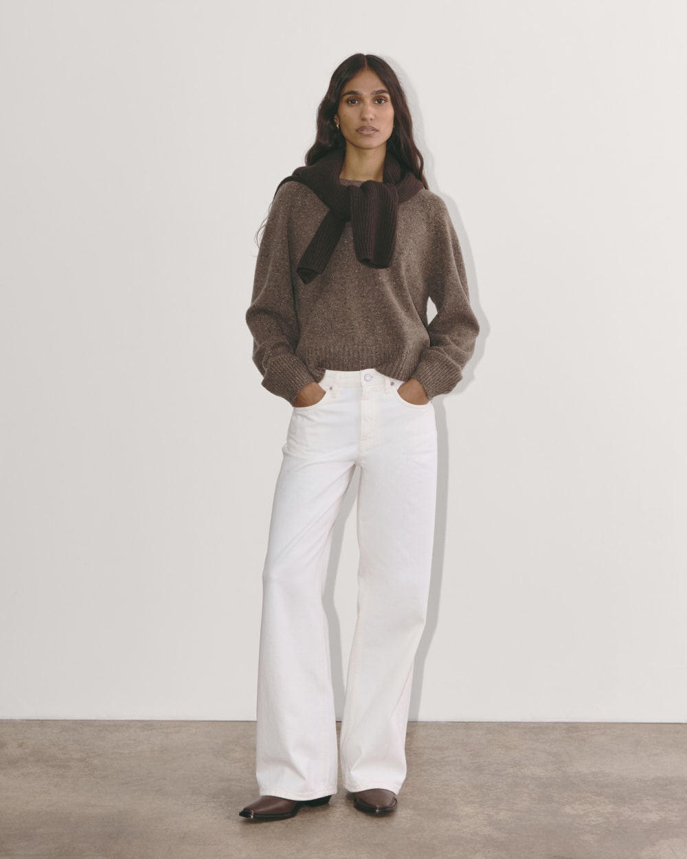The Boxy Crew in Cashmere | Taupe Brown Donegal - Image 3
