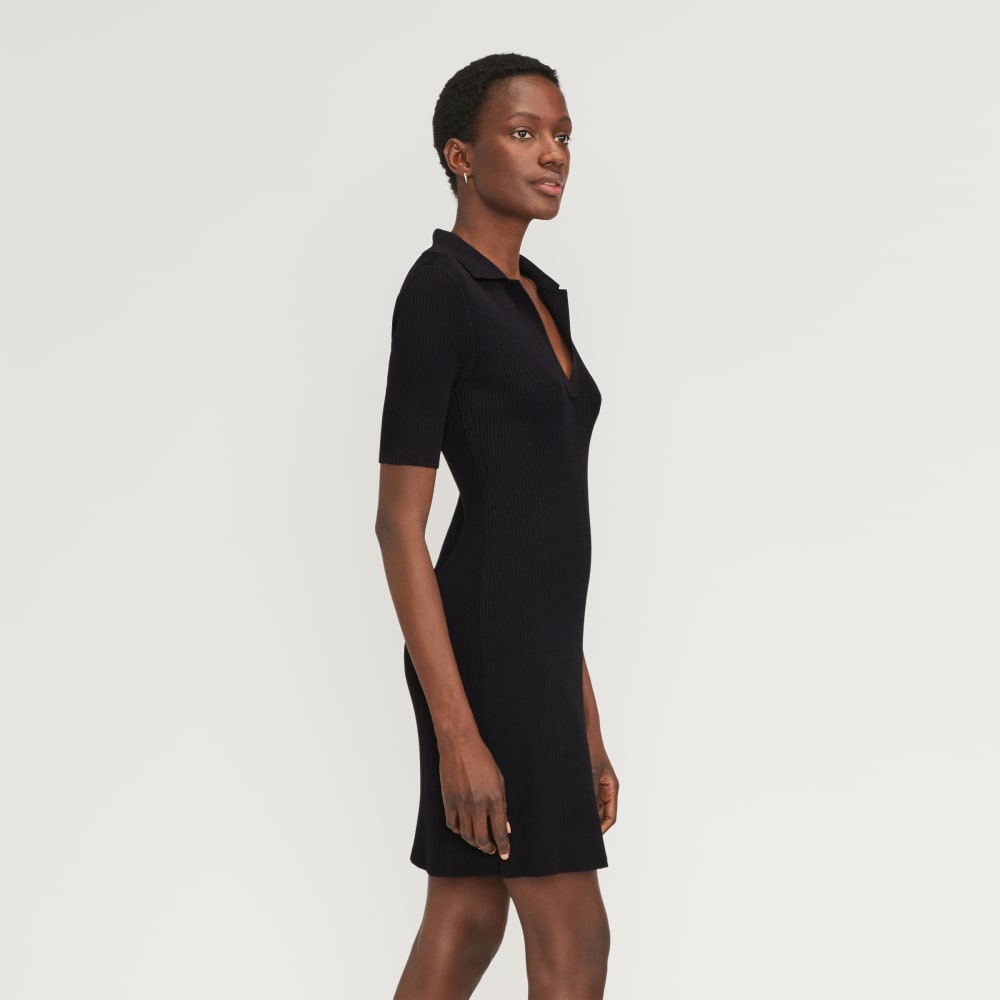 The Ribbed Short-Sleeve Polo Dress | Black - Image 6
