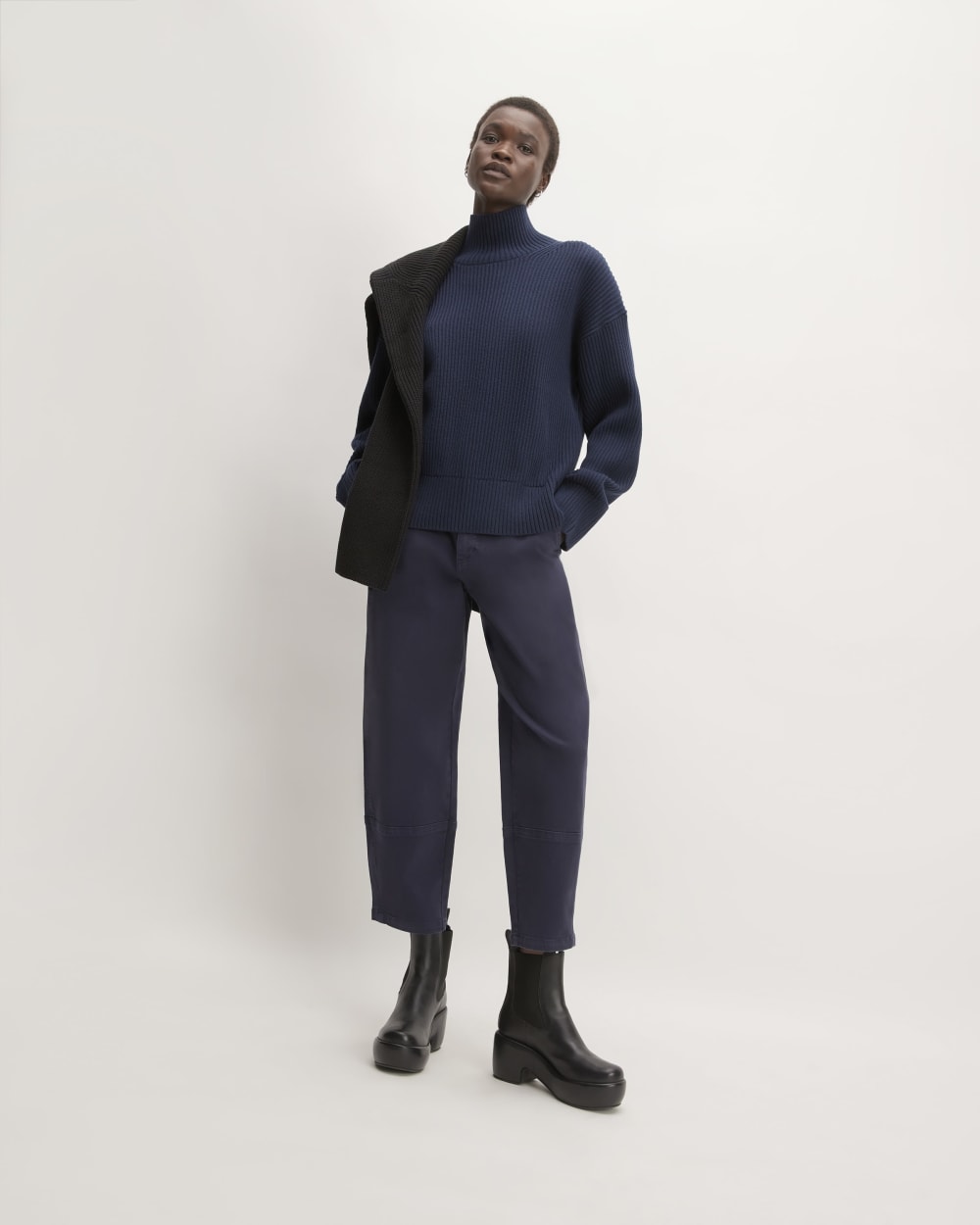 The Organic Cotton Ribbed Turtleneck | Navy - Image 3