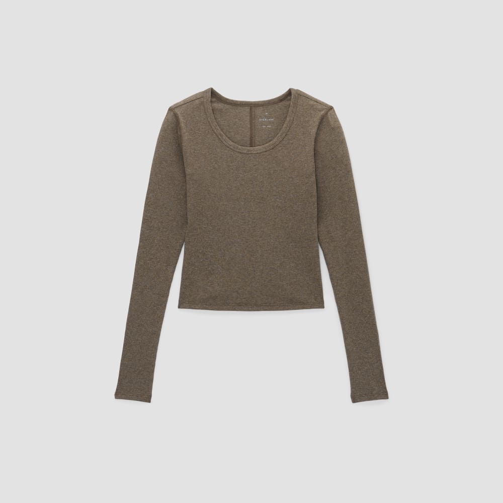 The Supima? Micro Rib Cropped Long-Sleeve Crew | Heathered Fatigue - Image 2