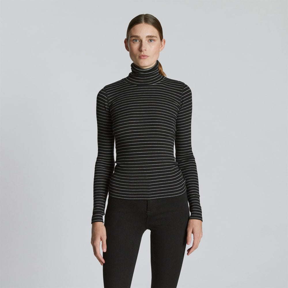 The Luxe Rib Turtleneck | Black / Canvas Tan
