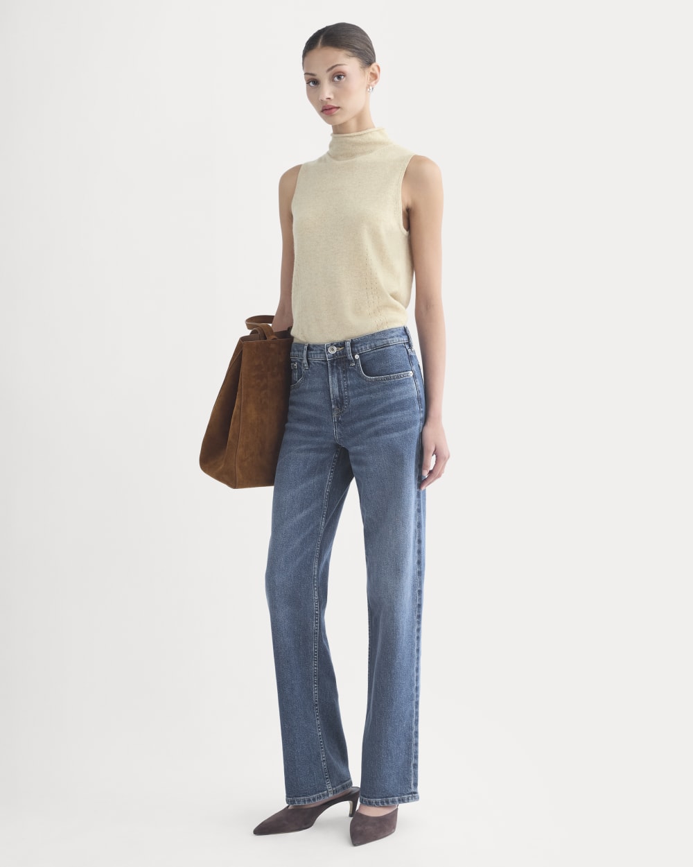 Cashmere Funnel-Neck Tank | Heather Light Camel - Image 3