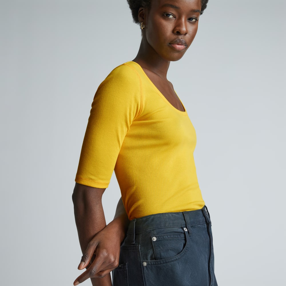 The Luxe Micro-Rib Scoop-Neck Tee | High Visibility Yellow - Image 4