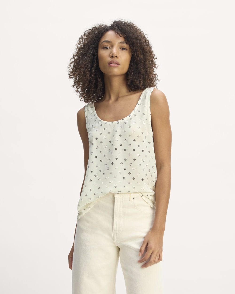 The Scoop Tank in Washable Silk | Bone / Black Square Dot - Image 3