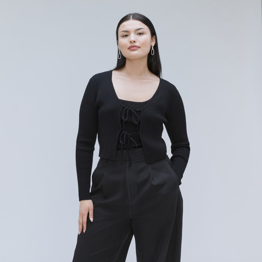 The Cotton-Merino Front-Tie Top | Black