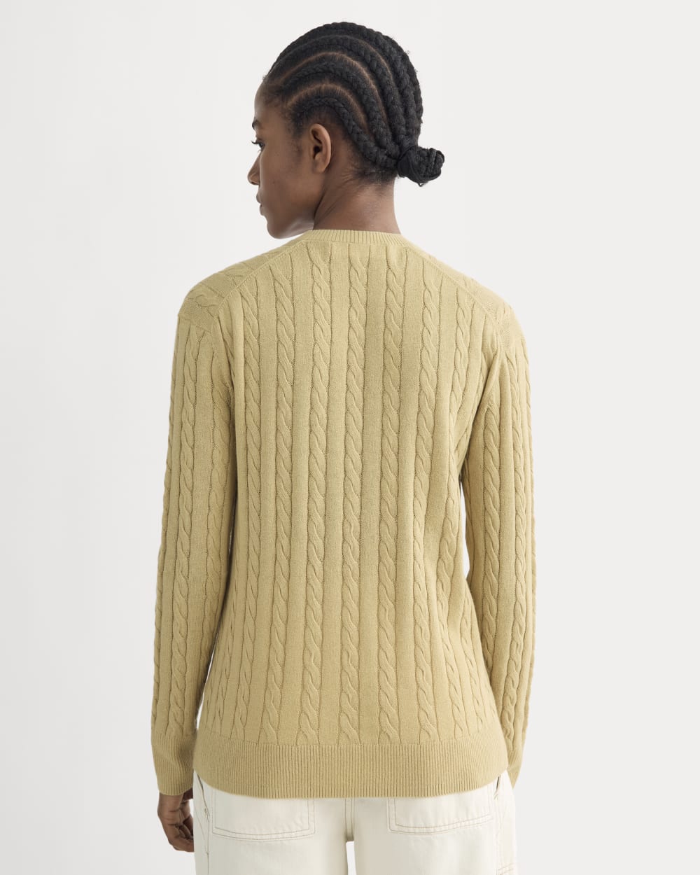 The Cable V-Neck in Cotton Cashmere | Classic Khaki - Image 5