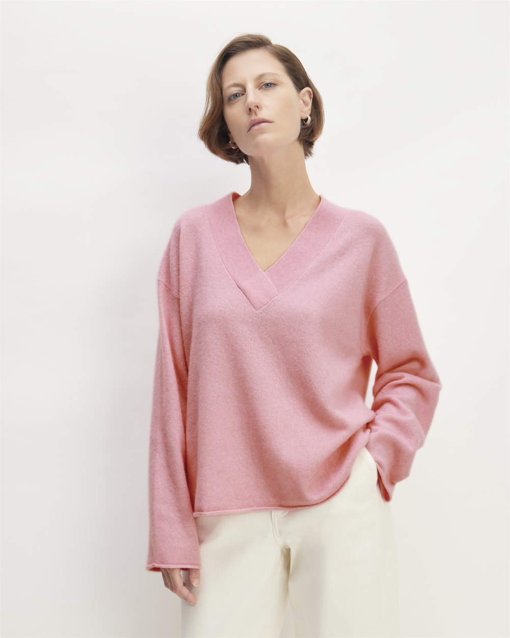 The Cozy-Stretch V-Neck Sweater | Pink Peony