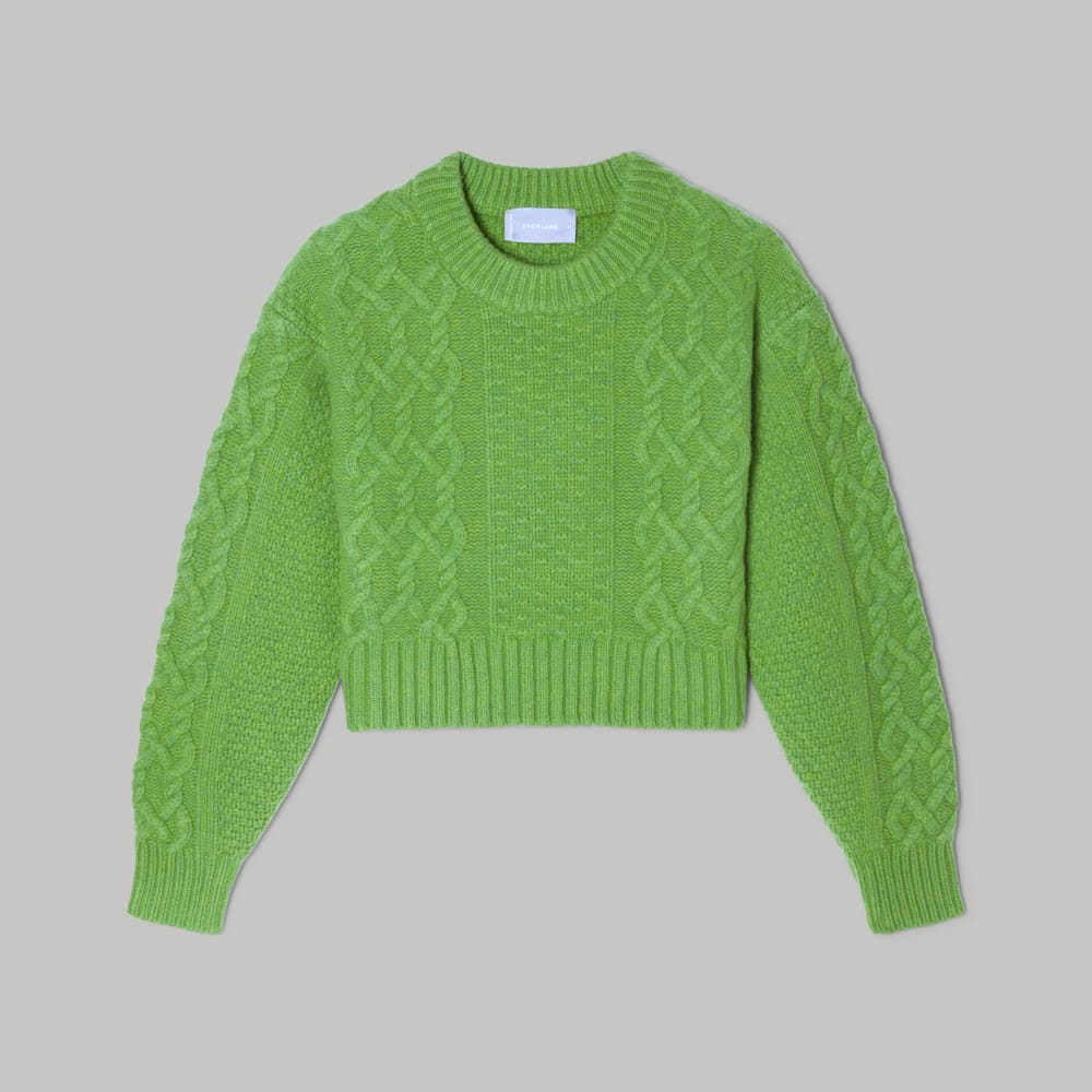 The Felted Merino Cropped Cable Sweater | Salted Lime - Image 2