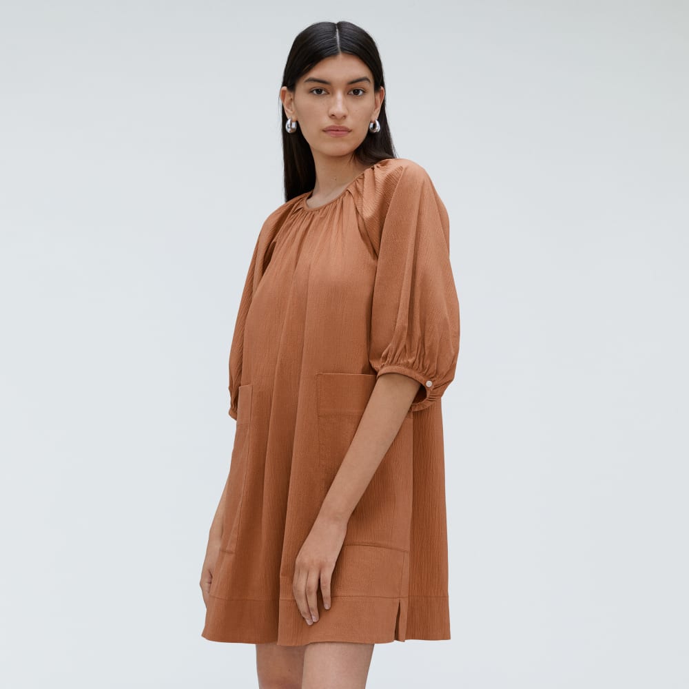 The Seersucker Puff Sleeve Dress | Tawny Brown - Image 5