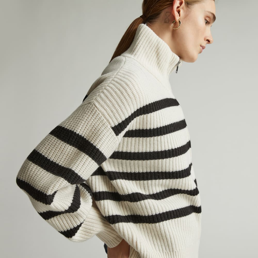 The Half-Zip Sweater in Luxe Merino | Bone / Black - Image 3