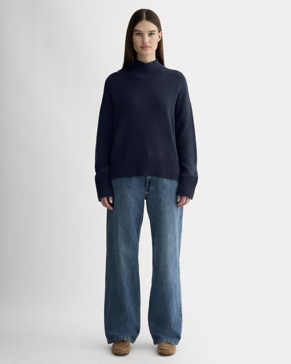 The Boxy Turtleneck in Everyday Cotton | Navy - Image 3