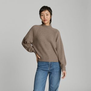 The Cashmere Ribbed Turtleneck | Heathered Taupe Grey
