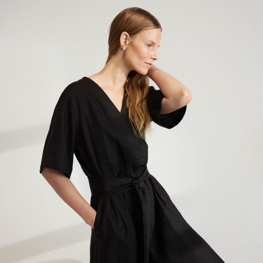 The Wrap Jumpsuit in Linen | Black - Image 3