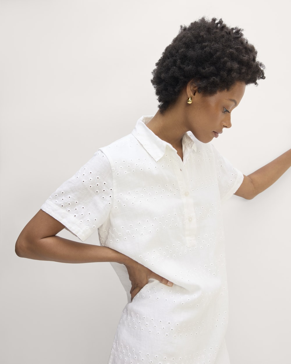 The Linen Eyelet Shirtdress | White Eyelet - Image 4